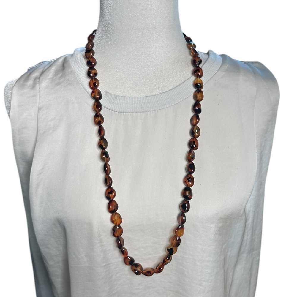 Vintage Tortoise Amber Long Beaded Necklace 16”